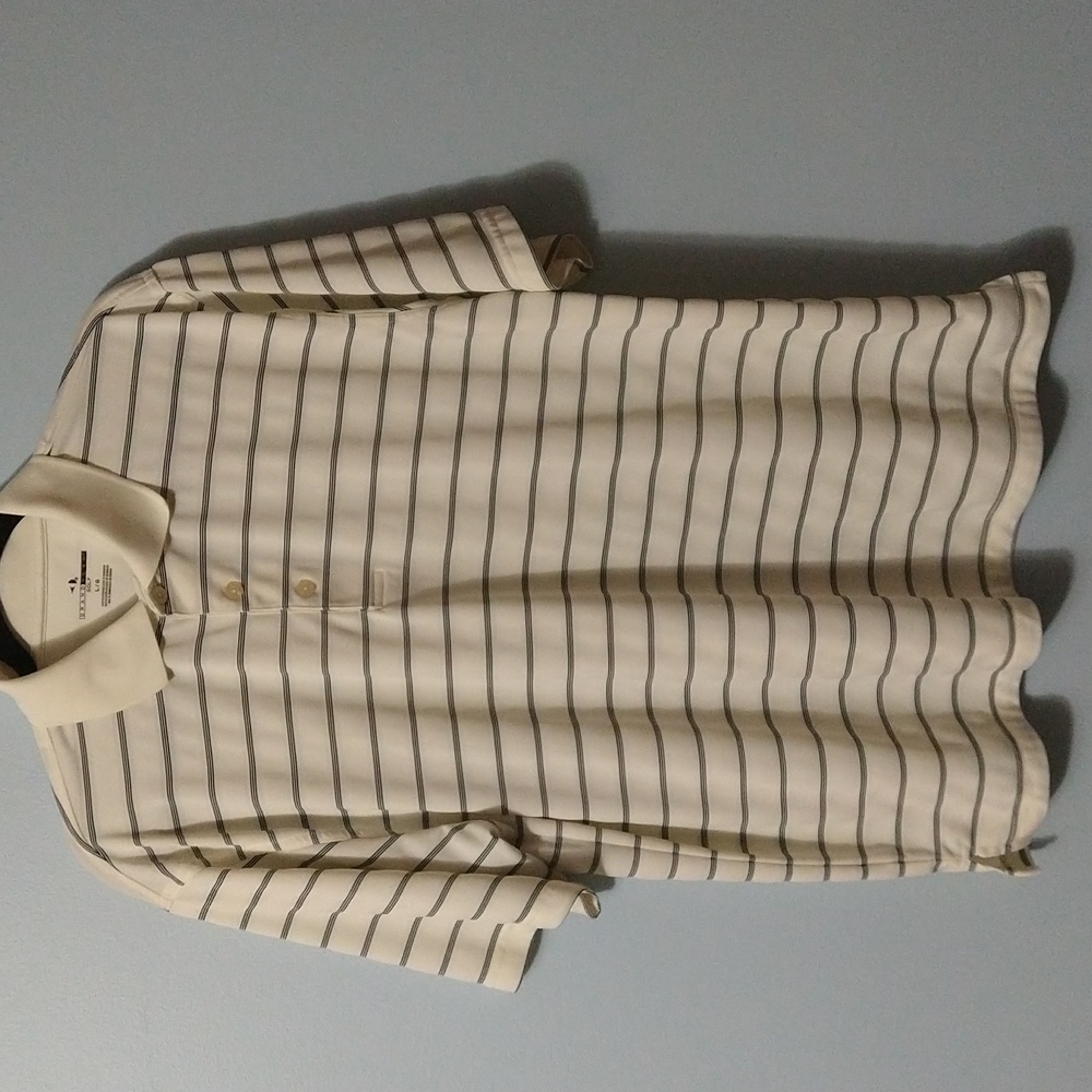 Grand Slam Men's Golf Polo Size L Cream & Black Stripe Short Sleeve #M-173